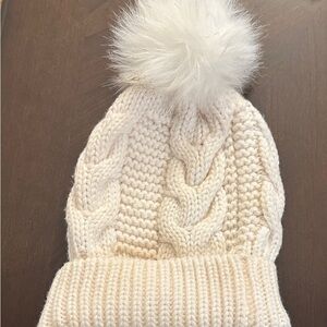 Cozy Cream Knit Pom-Pom Beanie for Kids